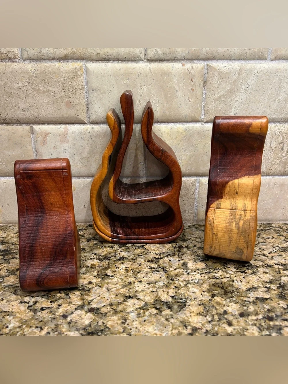 Wooden bandsaw puzzle box with two felt lined secret compartments that slide out
